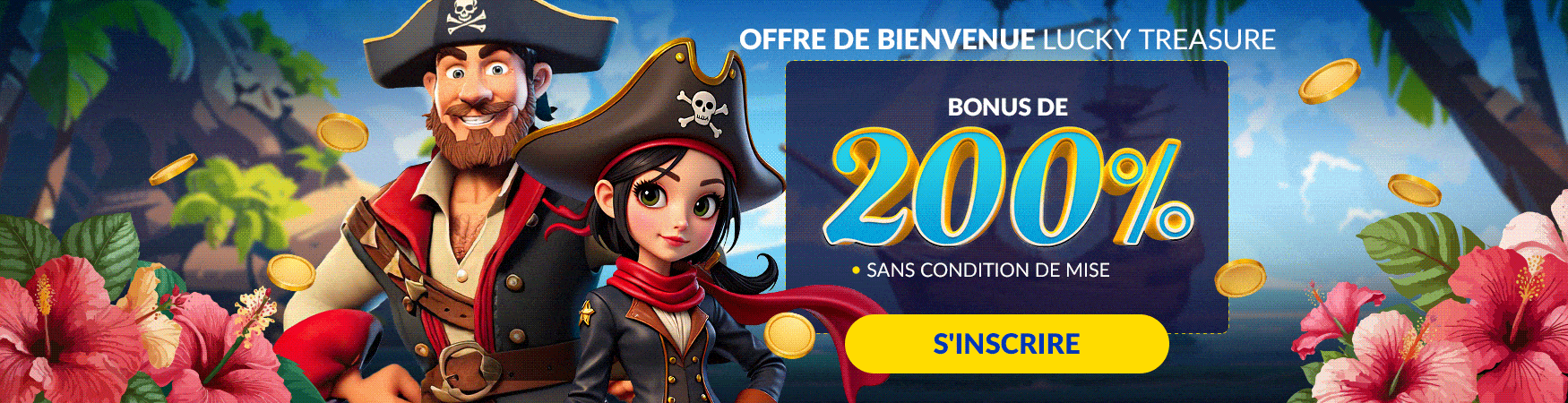 Lucky Treasure Casino — Offre bienvenue 200% sans condition de mise pirates